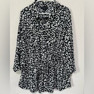 Fred David Black and White Boxy 3/4 Sleeve Button Down Shirt